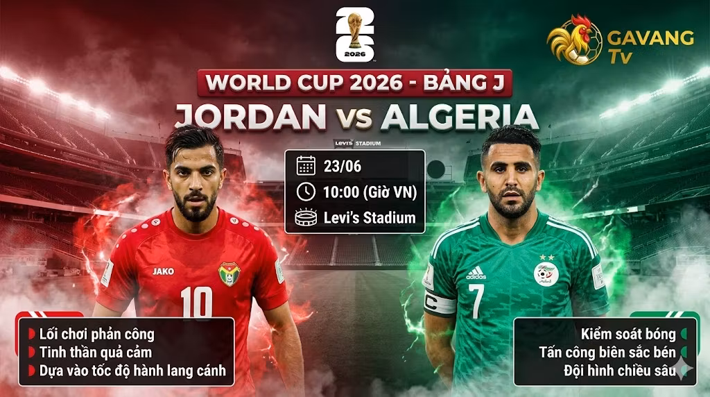 Nhận định soi kèo trận đấu giữa Jordan và Algeria tại bảng J World Cup 2026 chi tiết trên Gavang TV.